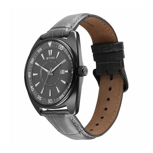 Titan Tonneau Grey Dial Leather Strap Watch for Men