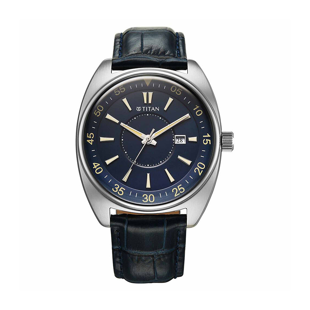 Titan Tonneau Blue Dial Leather Strap Watch for Men