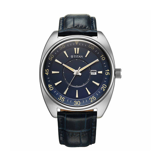 Titan Tonneau Blue Dial Leather Strap Watch for Men