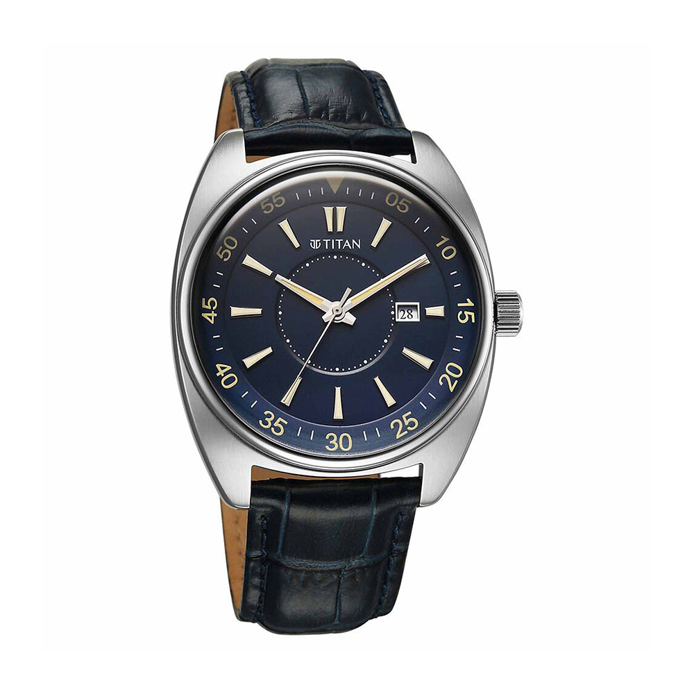 Titan Tonneau Blue Dial Leather Strap Watch for Men