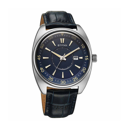Titan Tonneau Blue Dial Leather Strap Watch for Men