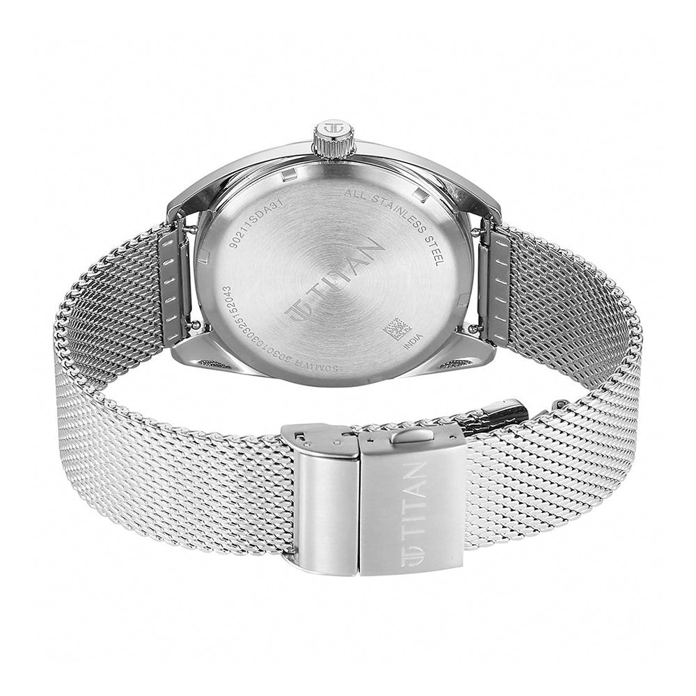 Titan Tonneau Blue Dial Mesh Stainless Steel Strap Watch for Men