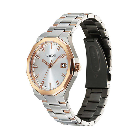 Titan Regalia Dodecagon Silver Dial Stainless Steel Strap Watch for Men