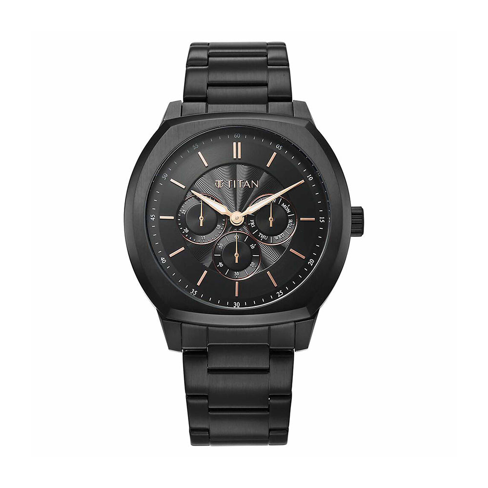 Titan Regalia Arc Black Dial Stainless Steel Strap Watch for Men
