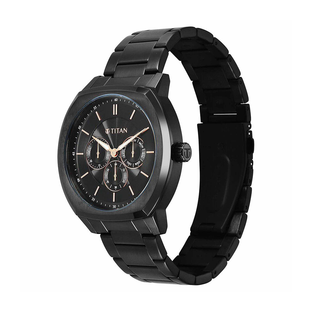 Titan Regalia Arc Black Dial Stainless Steel Strap Watch for Men