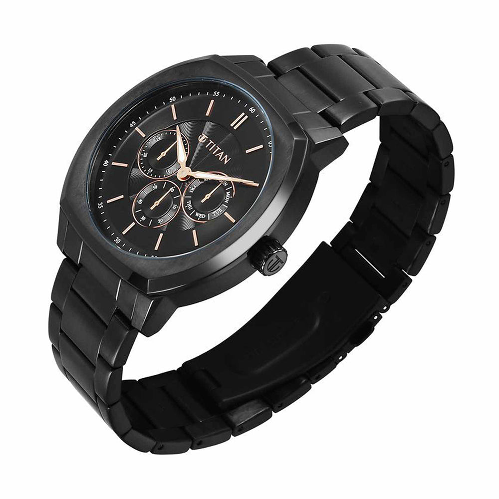Titan Regalia Arc Black Dial Stainless Steel Strap Watch for Men