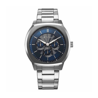 Jam Tangan Lelaki Tali Keluli Tahan Karat Dail Biru Titan Regalia
