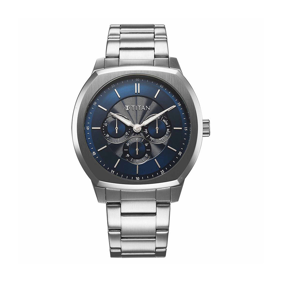 Jam Tangan Lelaki Tali Keluli Tahan Karat Dail Biru Titan Regalia