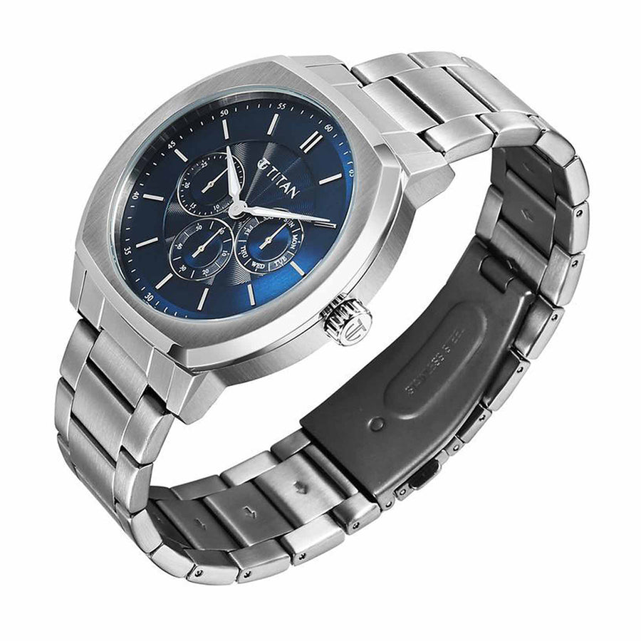 Jam Tangan Lelaki Tali Keluli Tahan Karat Dail Biru Titan Regalia