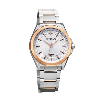 Titan Classique Big Date Silver Dial Stainless Steel Strap Watch for Men