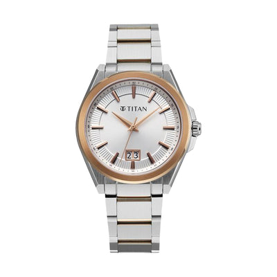 Titan Classique Big Date Silver Dial Stainless Steel Strap Watch for Men