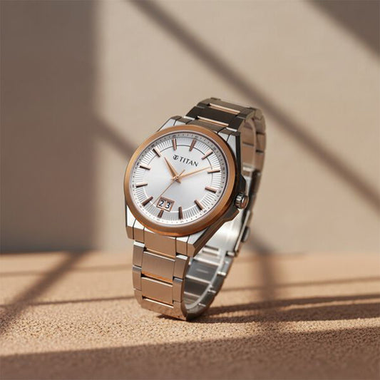 Titan Classique Big Date Silver Dial Stainless Steel Strap Watch for Men