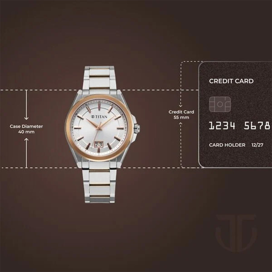 Titan Classique Big Date Silver Dial Stainless Steel Strap Watch for Men