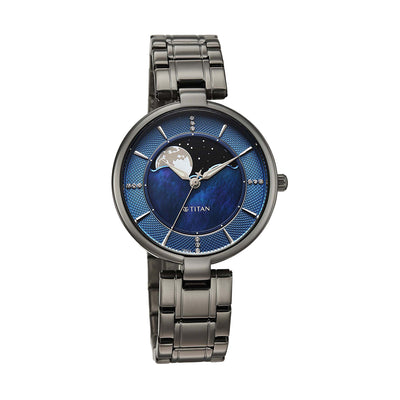 Titan Noor Collection Blue Dial Stainless Steel Strap Watch for Women