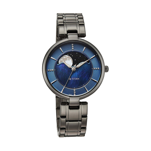 Titan Noor Collection Blue Dial Stainless Steel Strap Watch for Women