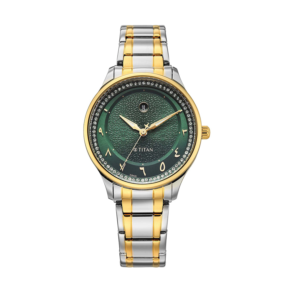 Titan Noor Collection Green Dial Stainless Steel Strap Watch for Women