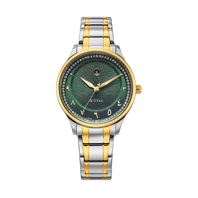 Titan Noor Collection Green Dial Stainless Steel Strap Watch for Women