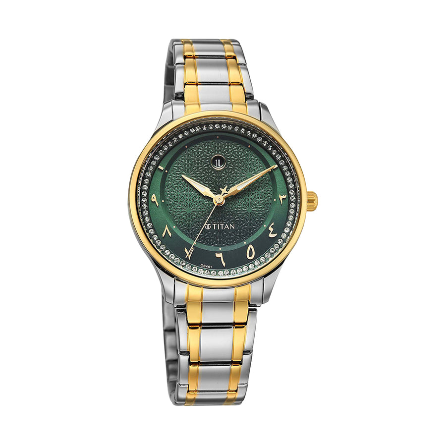 Titan Noor Collection Green Dial Stainless Steel Strap Watch for Women