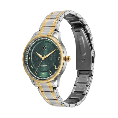 Titan Noor Collection Green Dial Stainless Steel Strap Watch for Women