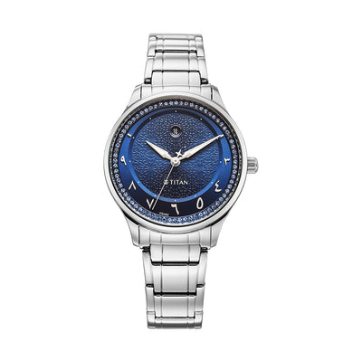 Titan Noor Collection Blue Dial Stainless Steel Strap Watch for Women