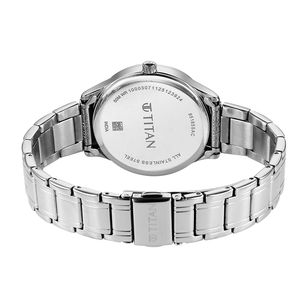 Titan Noor Collection Blue Dial Stainless Steel Strap Watch for Women