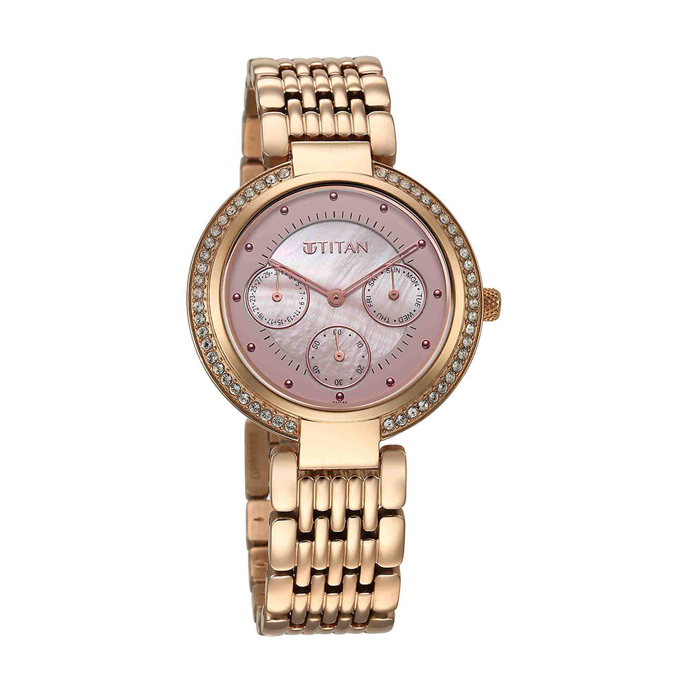 Titan Eternal Pink Dial Metal Strap Watch for Women