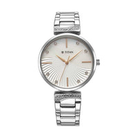 Titan Purple Style Up Quartz Analog Mother of Pearl Dial Stainless Steel Strap Watch for Women
