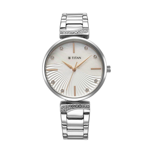 Titan Purple Style Up Quartz Analog Mother of Pearl Dial Stainless Steel Strap Watch for Women