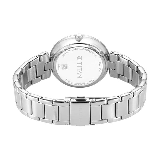 Titan Purple Style Up Quartz Analog Mother of Pearl Dial Stainless Steel Strap Watch for Women