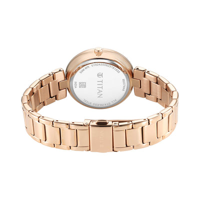 Titan Purple Style Up Quartz Analog Mother of Pearl Dial Stainless Steel Strap Watch for Women
