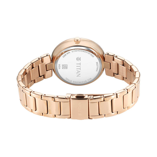 Titan Purple Style Up Quartz Analog Mother of Pearl Dial Stainless Steel Strap Watch for Women