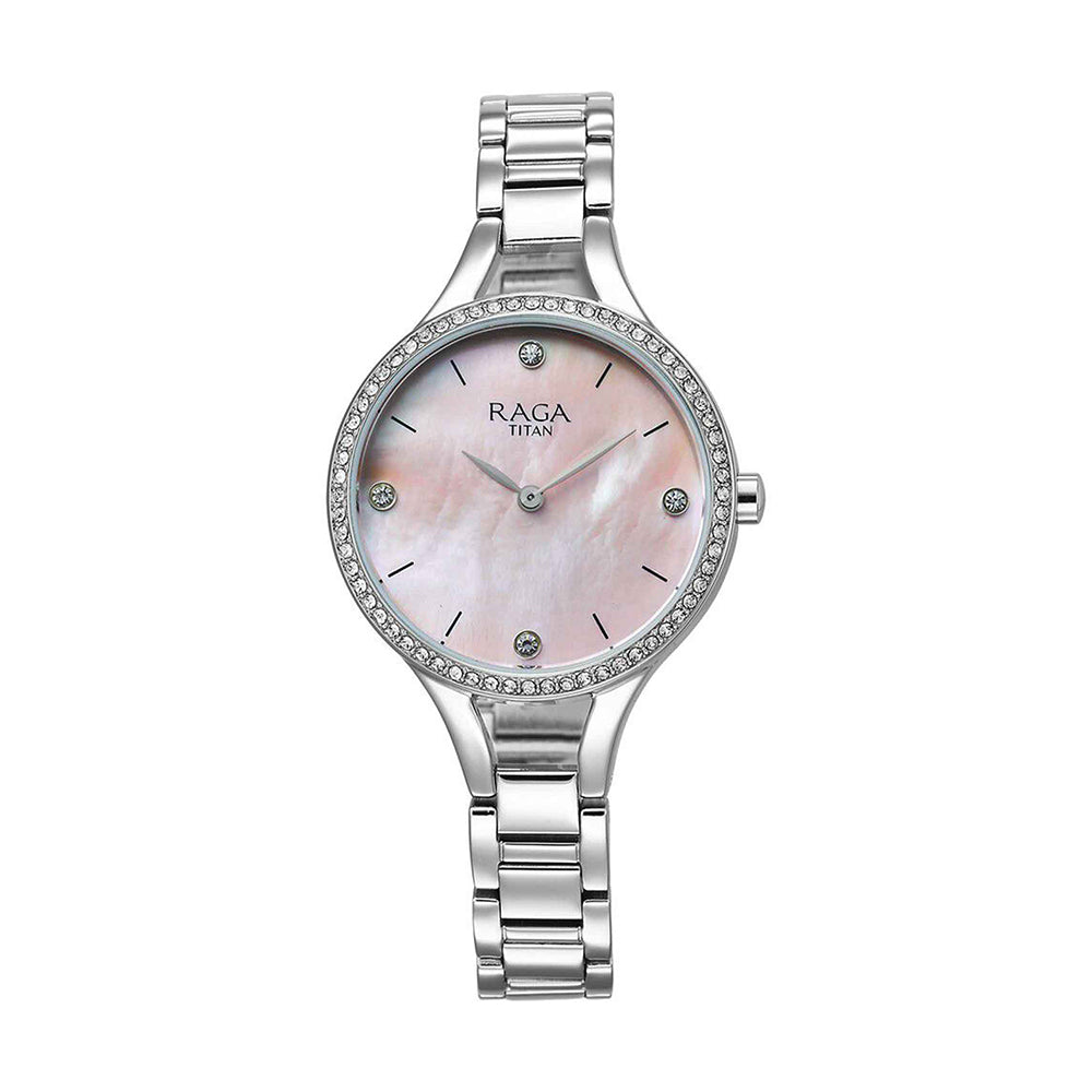 Titan Raga Stowstopper Mother of Pearl Dial Metal Strap Watch for Women