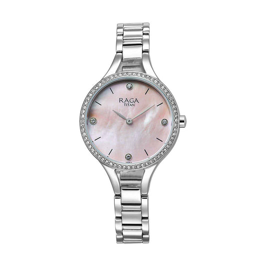Titan Raga Stowstopper Mother of Pearl Dial Metal Strap Watch for Women