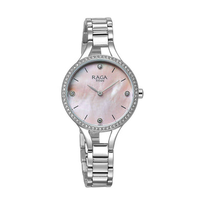 Jam Tangan Tali Logam Titan Raga Stowstopper Mother of Pearl Dial untuk Wanita