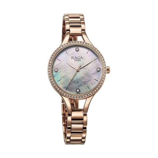 Titan Raga Showstopper Mother of Pearl Dial Metal Strap Watch for Women