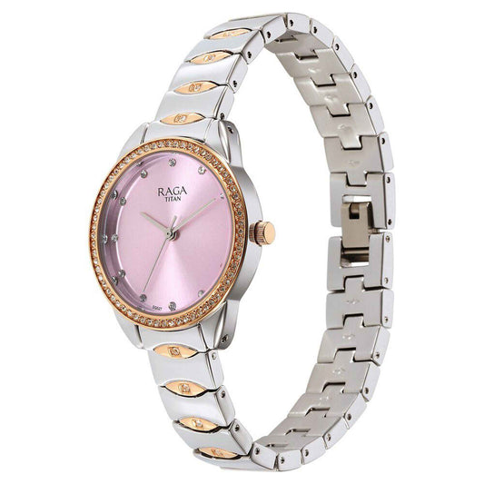 Titan Raga Showstopper Quartz Alog Purple Dial Metal Strap Watch for Women