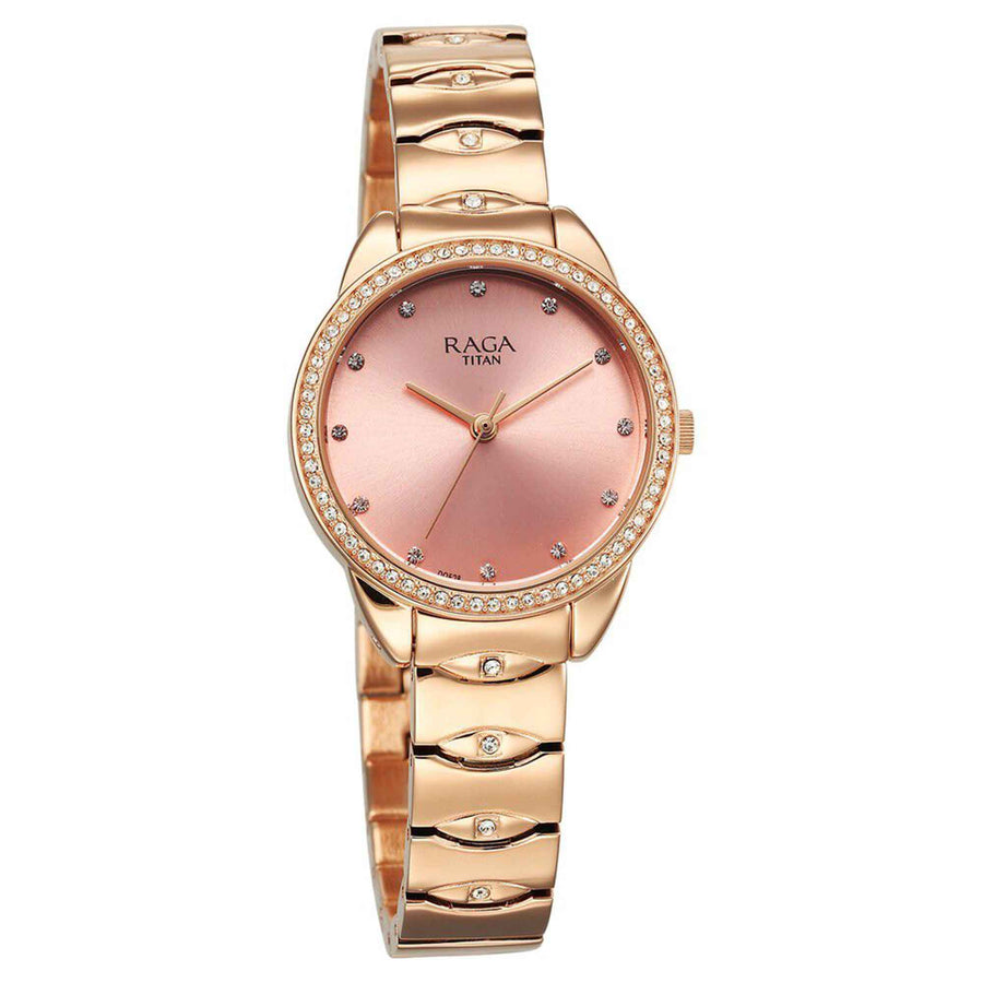 Jam Tangan Tali Logam Titan Raga Showstopper Quartz Dail Merah Jambu untuk Wanita