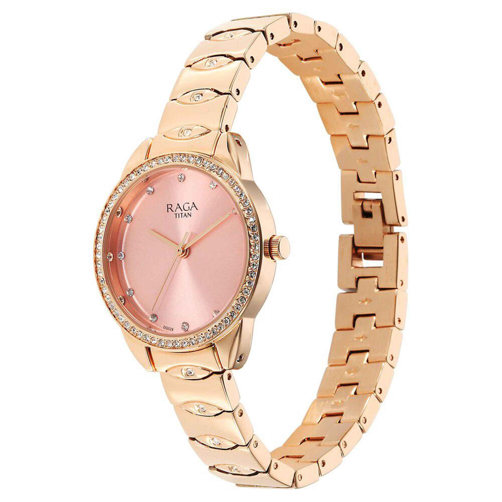 Jam Tangan Tali Logam Titan Raga Showstopper Quartz Dail Merah Jambu untuk Wanita