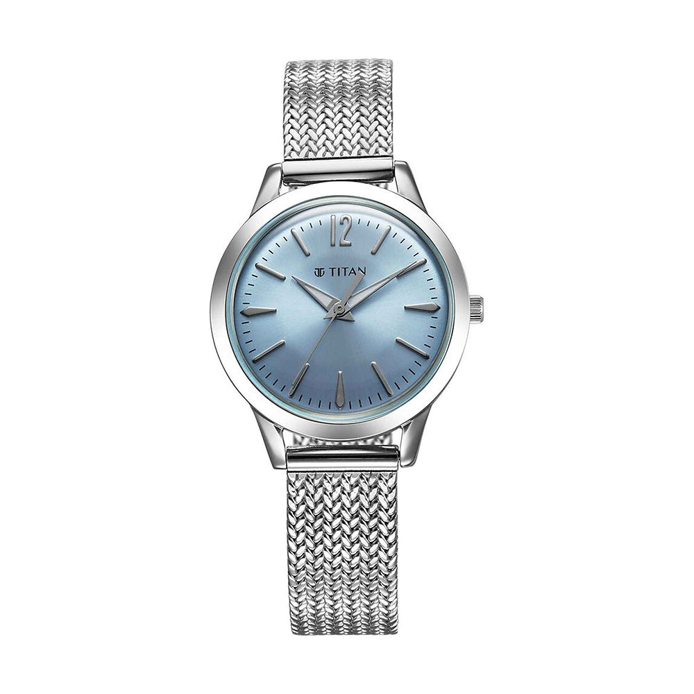 Titan Timeless Urban Blue Dial Metal Strap Watch for Women