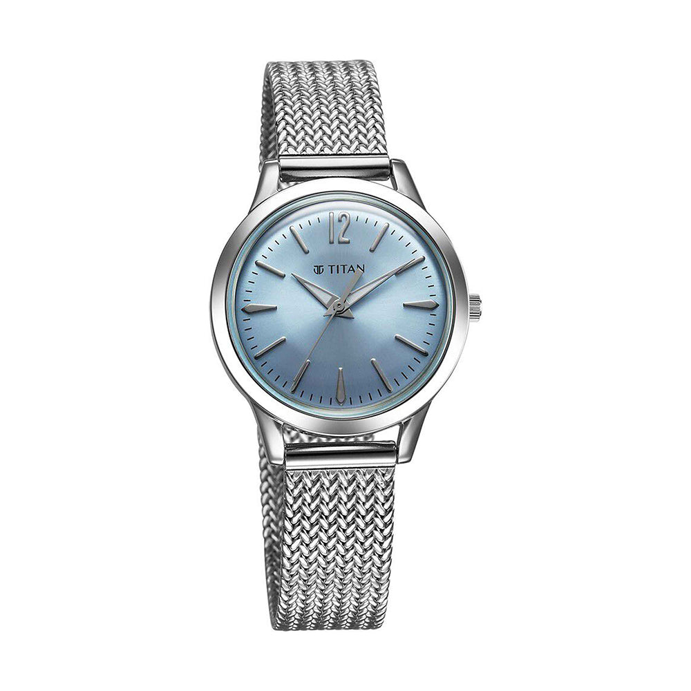 Titan Timeless Urban Blue Dial Metal Strap Watch for Women