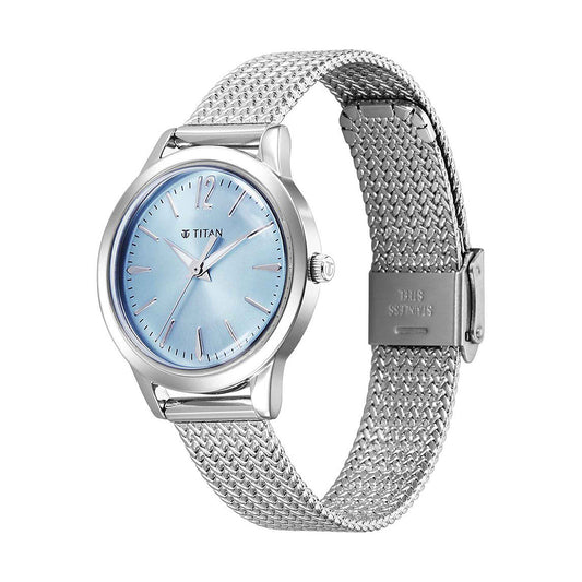 Titan Timeless Urban Blue Dial Metal Strap Watch for Women