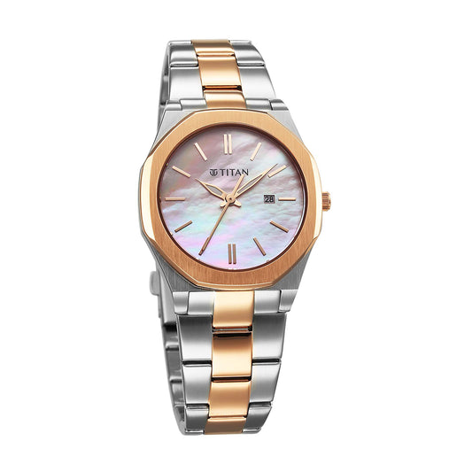 Titan Workday Wonders Pink Dial Stainless Steel Strap Watch for Women