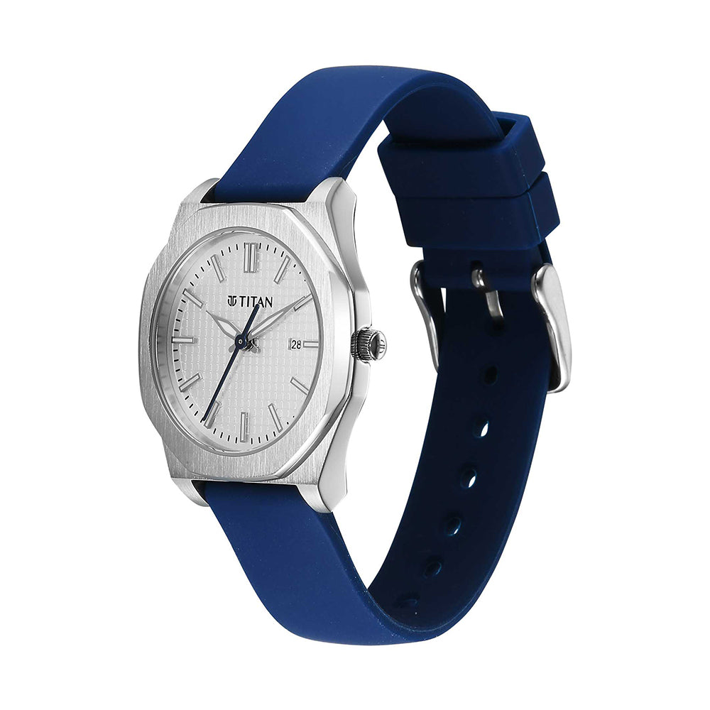 Titan Quartz White Dial Silicone Strap Watch for Women