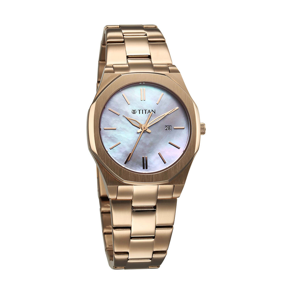 Titan Workday Wonders Mother of Pearl Dial Stainless Steel Strap Watch for Women