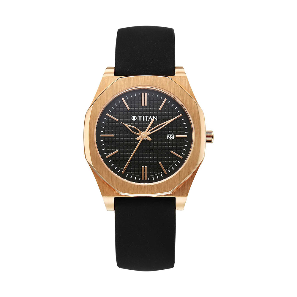 Titan Workday Wonders Black Dial Leather Strap Watch for Women