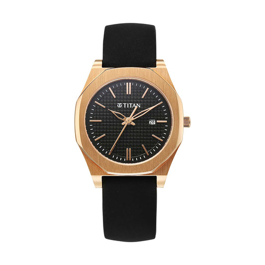 Titan Workday Wonders Black Dial Leather Strap Watch for Women