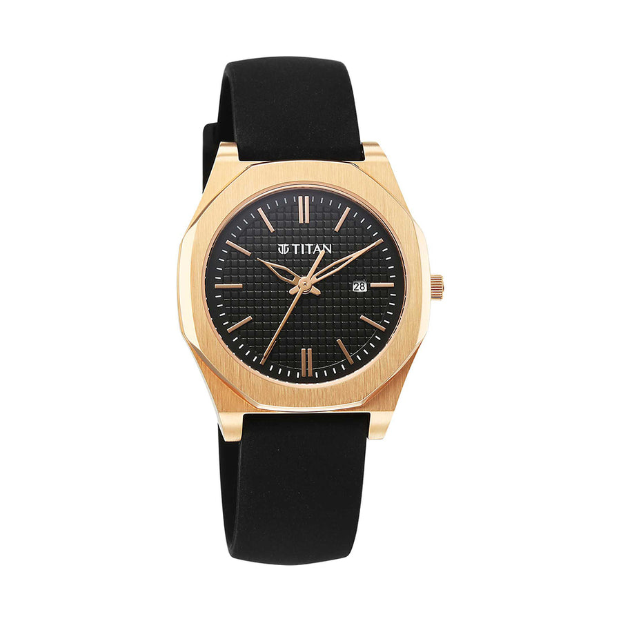 Titan Workday Wonders Black Dial Leather Strap Watch for Women