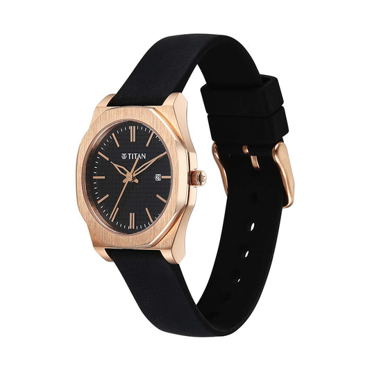 Titan Workday Wonders Black Dial Leather Strap Watch for Women