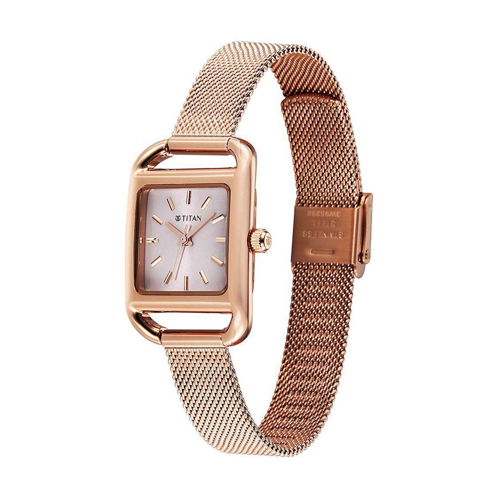 Titan Horizon Pink Dial Stainless Steel Strap Watch for Women