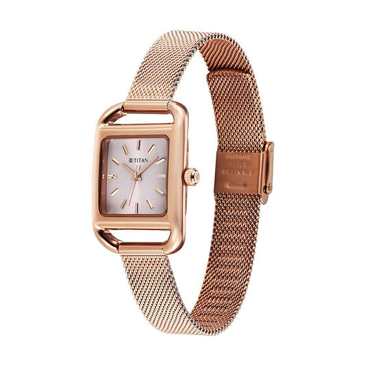 Titan Horizon Pink Dial Stainless Steel Strap Watch for Women